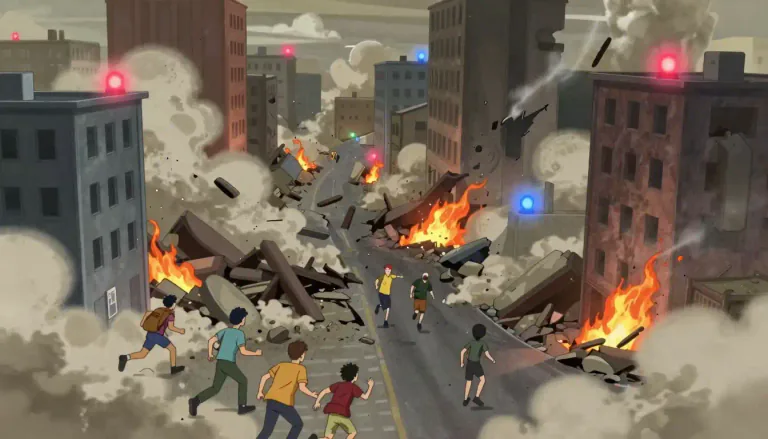 Visual representation of "catastrophe" - A sudden event that causes a lot of damage or a lot of suffering
