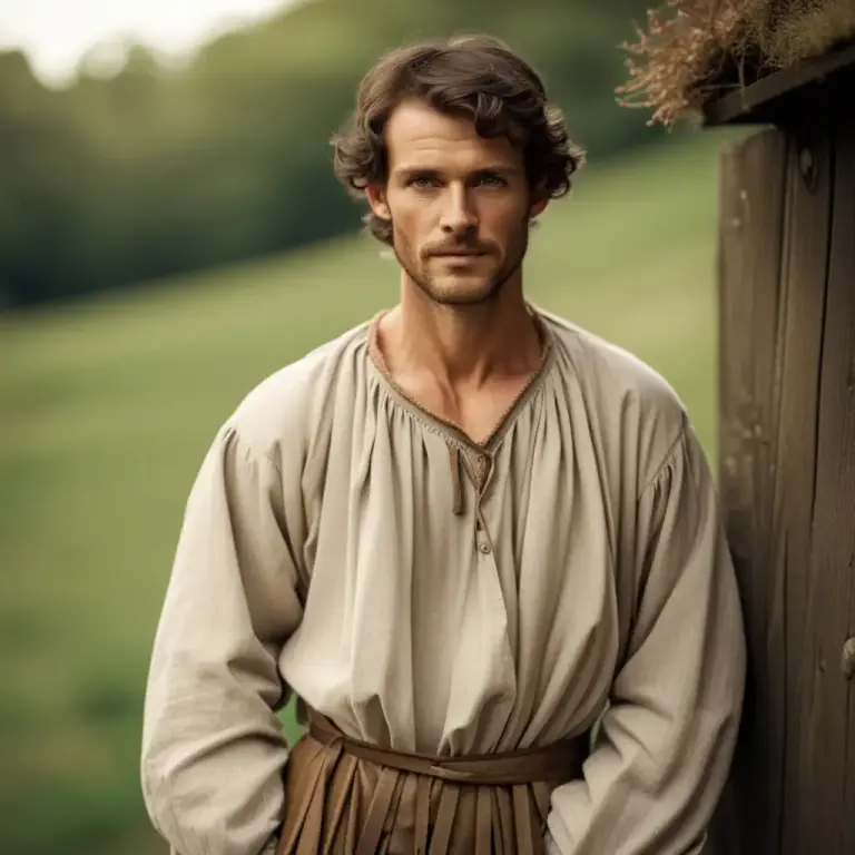Visual representation of "chemise" - In historical contexts, a kind of shirt or smock worn by men.