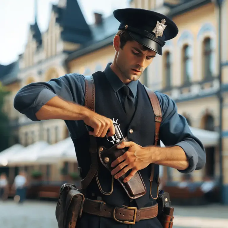 Visual representation of "holster" - To put (a weapon) into its holster