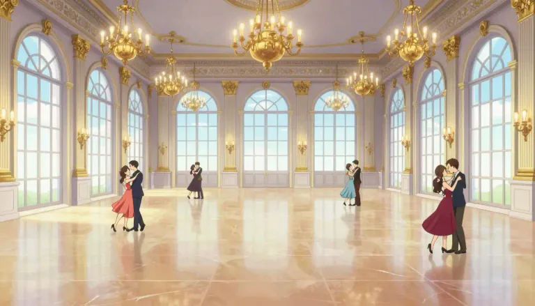 Visual representation of "ballroom" - A large room used for dancing