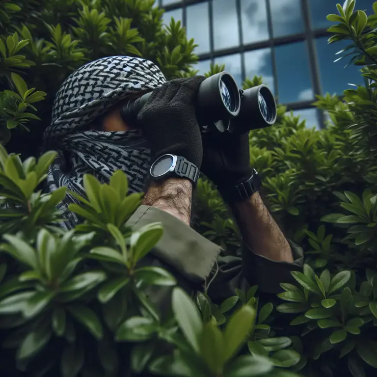 Visual representation of "spy out" - To discover something by careful search or observation.
