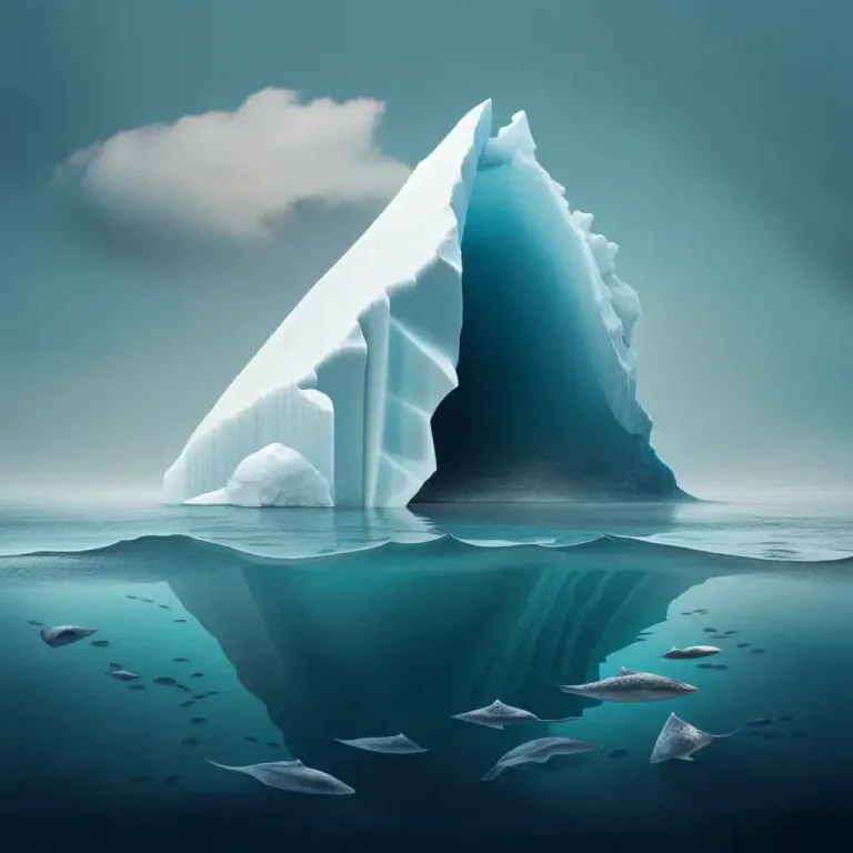 Visual representation of "iceberg" - Something (often a problem or situation) where its most significant aspect remains hidden or unseen.