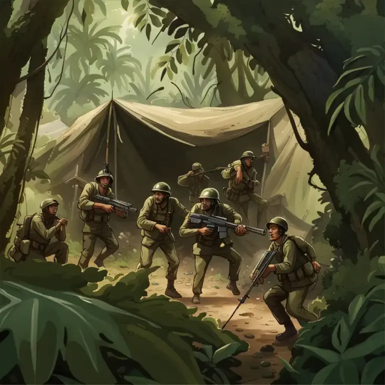 Visual representation of "bushwhacking" - To attack or ambush from a hidden place, especially in a forest or jungle
