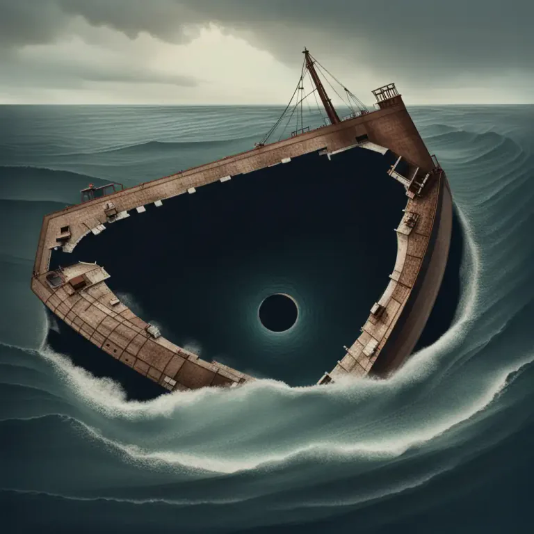 Visual representation of "sunken" - Past participle of sink, moved downwards into or beneath the surface of a liquid.