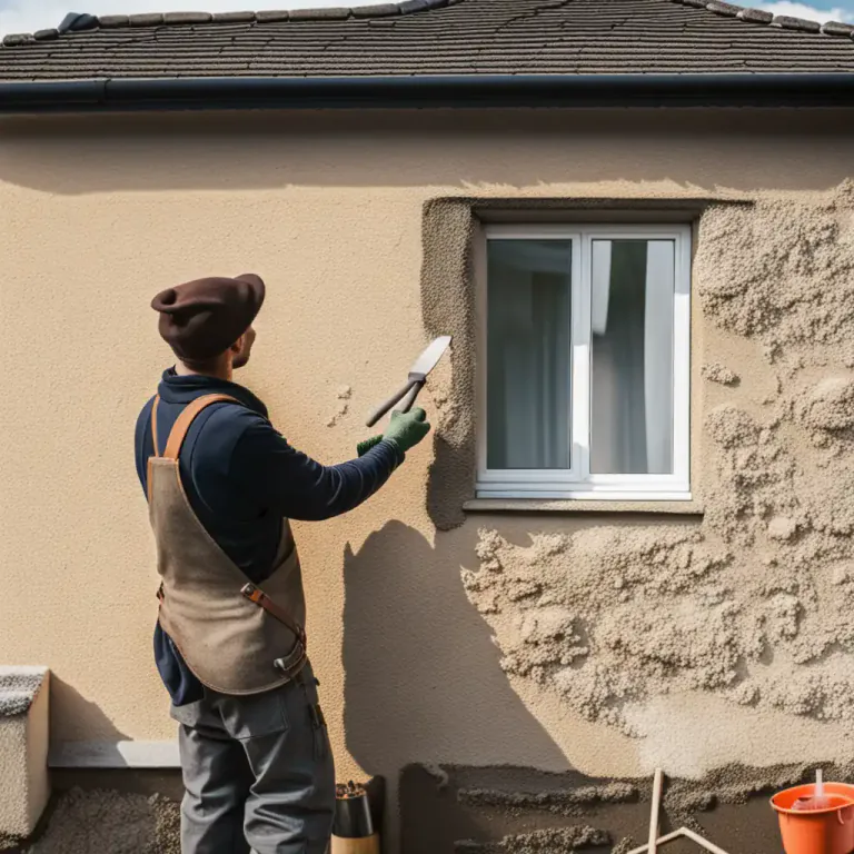 Visual representation of "roughcast" - To coat a surface, usually a wall, with roughcast.