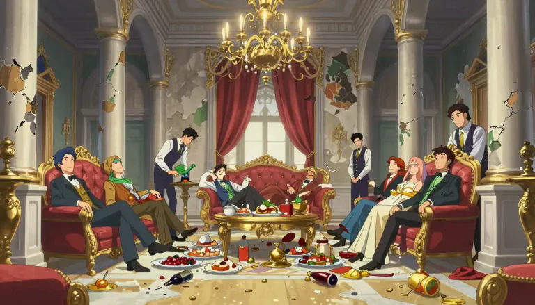 Visual representation of "decadence" - A fall into low standards or lack of discipline, especially due to excessive pleasure or luxury