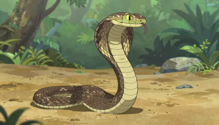 Visual representation of "cobra" - A snake that is widely known for its ability to enlarge the skin around the neck area into a hood.