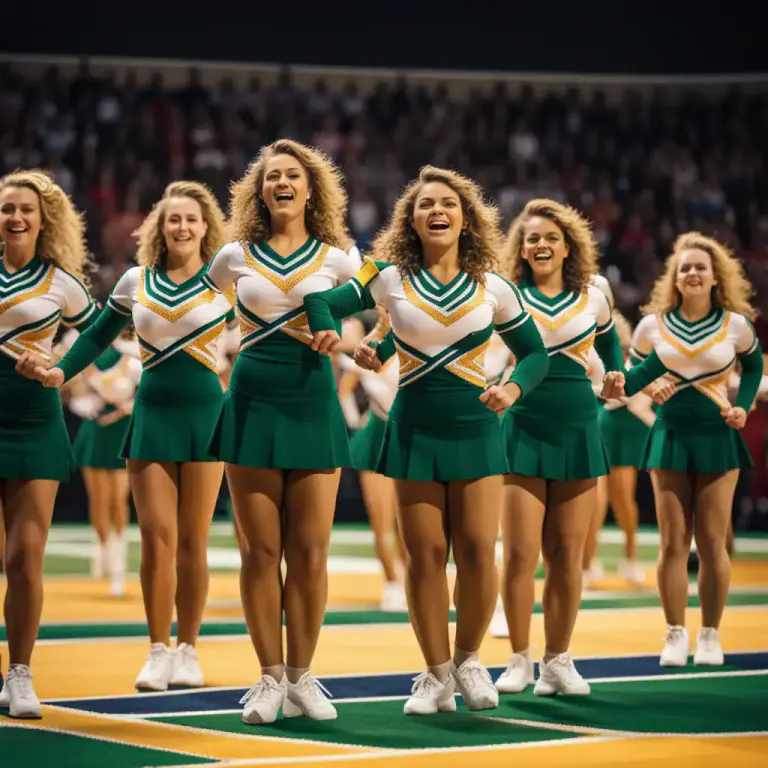 Visual representation of "cheerleading" - An organized group of people who lead cheers and perform routines to support a sports team