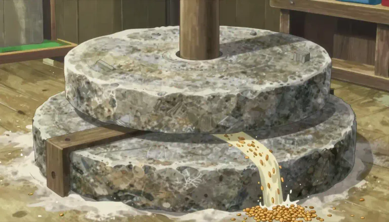 Visual representation of "millstone" - One of a pair of heavy flat round stones that are used for grinding grain.