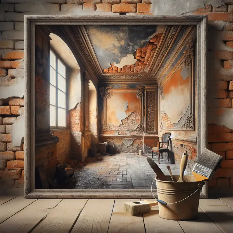 Visual representation of "distemper" - A binding material used in painting and decorating, mainly in older buildings. It is mixed with water and usually pigments.