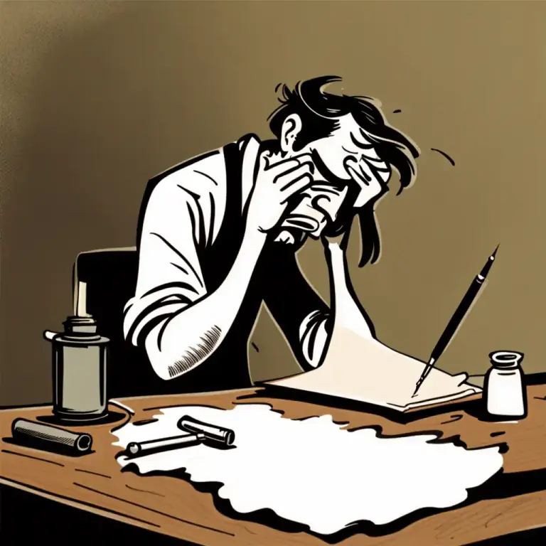 Visual representation of "dry up" - Unable to think of more things to say or write.