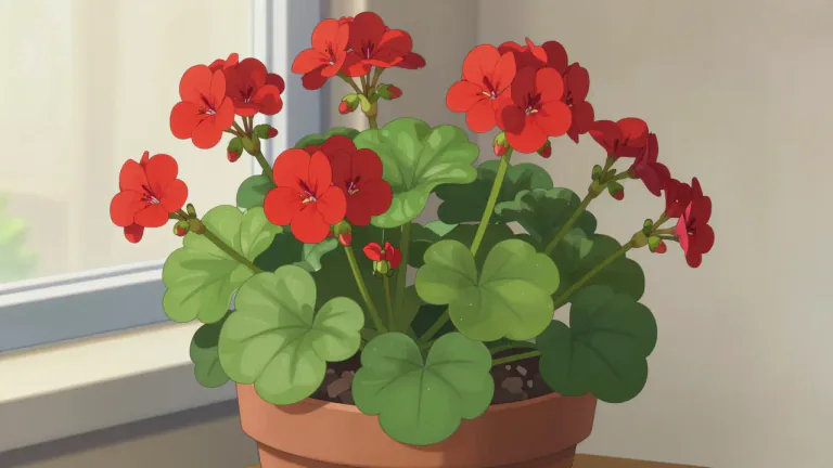 Visual representation of "geranium" - A type of plant that has bright colored flowers, often grown in gardens or pots.