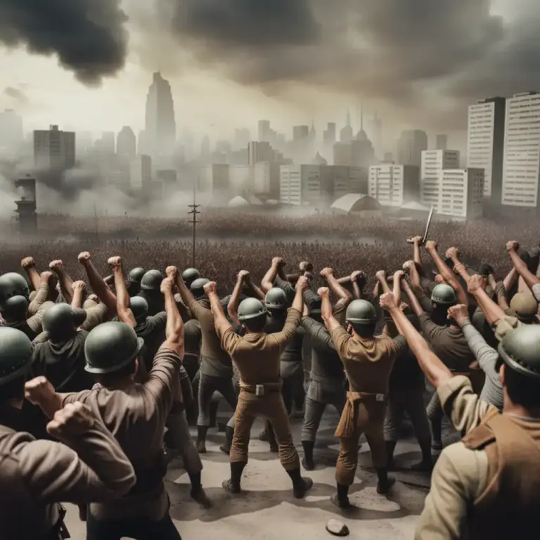 Visual representation of "revolt" - An act of rebelling against authority.
