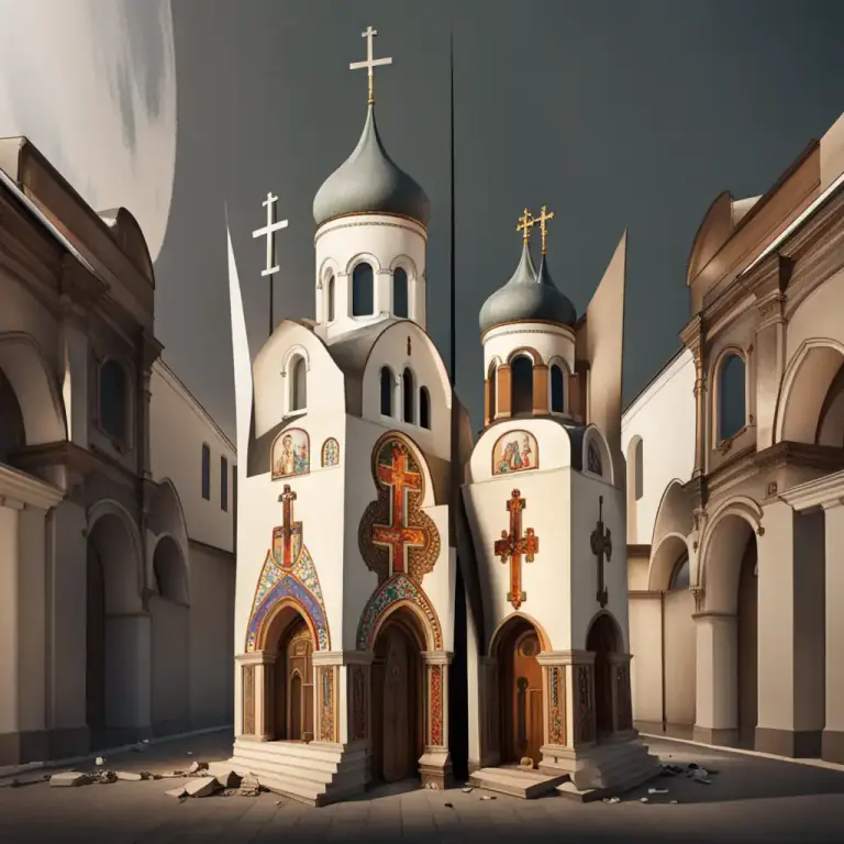 Visual representation of "schism" - The formal separation of a Church into two Churches or the withdrawal of one group over doctrinal differences.