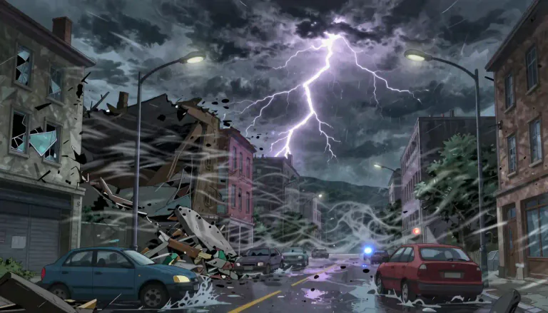 Visual representation of "havoc" - Great destruction or damage