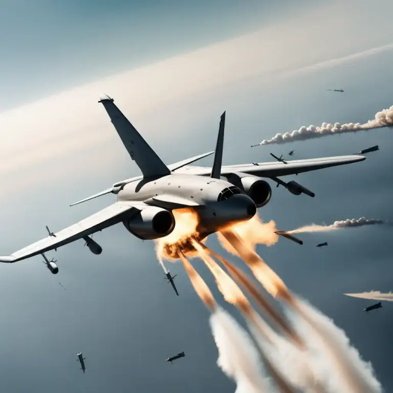 Visual representation of "shoot down" - To make a flying object fall by hitting it with bullets or missiles