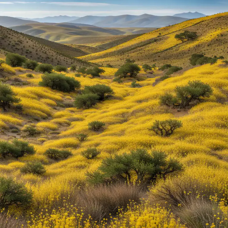 Visual representation of "broom" - A type of shrub with small yellow flowers that looks like a brush.