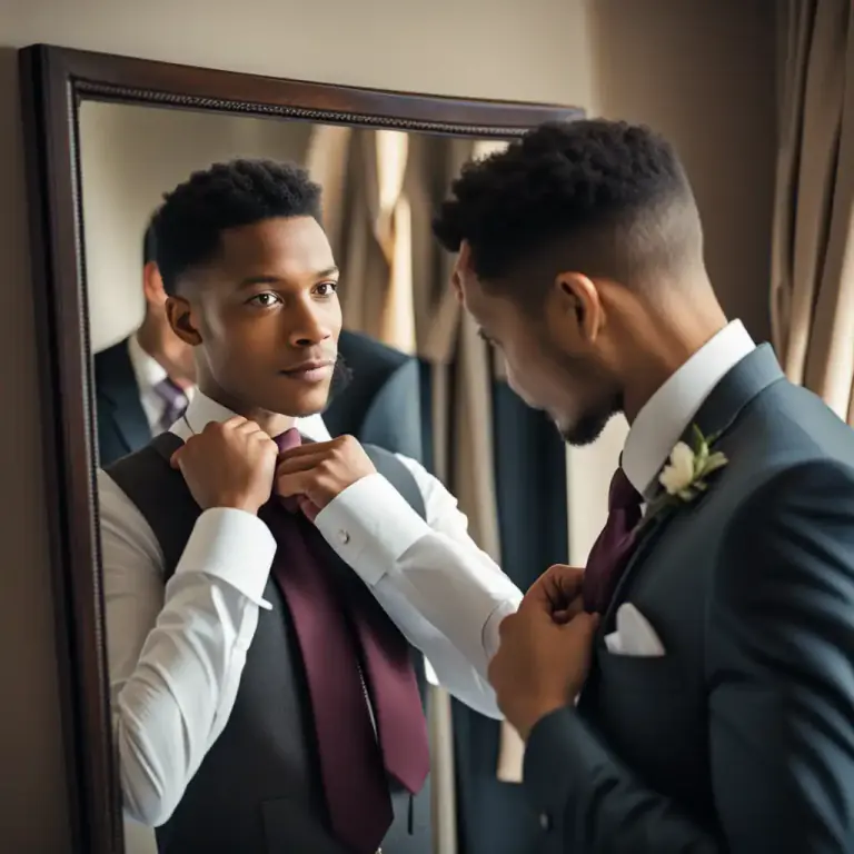 Visual representation of "dress up" - To put on formal clothes for a special occasion