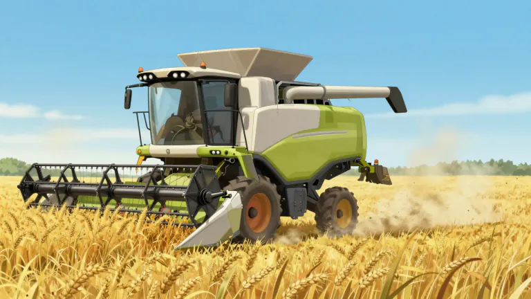Visual representation of "harvester" - A machine used to collect and treat crops like wheat and other grains.