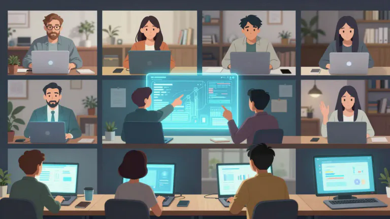 Visual representation of "videoconference" - The act of conducting a meeting or discussion using video technology.
