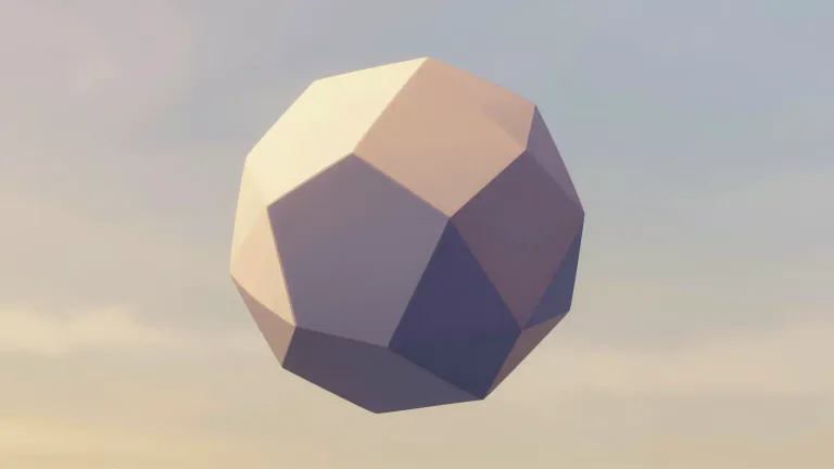 Visual representation of "icosahedral" - Having the shape of an icosahedron, a solid figure with twenty triangular faces.
