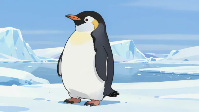 Visual representation of "penguin" - A type of bird that cannot fly, lives in the cold regions like Antarctica and has a black and white body.