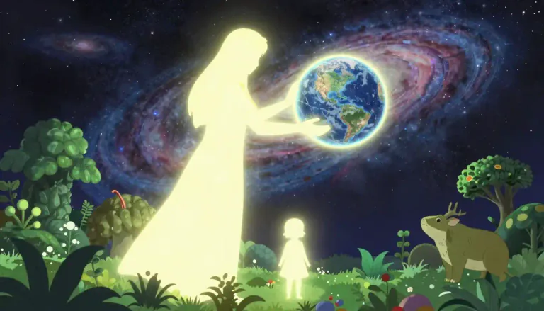 Visual representation of "creationism" - The belief that the universe and living beings were created by a divine being instead of evolving naturally.