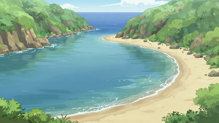 Visual representation of "bay" - A large area of water that is part of a sea or lake and partly surrounded by land
