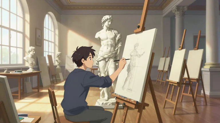 Visual representation of "academicism" - The following of traditional rules and styles in arts or literature, learned in schools or institutions.