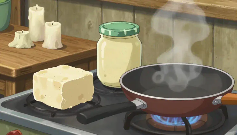 Visual representation of "tallow" - A type of hard fat obtained from animals, especially suited for use in cooking or making candles.