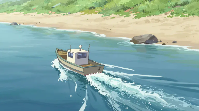 Visual representation of "landward" - Towards the land from a body of water like a sea or lake.