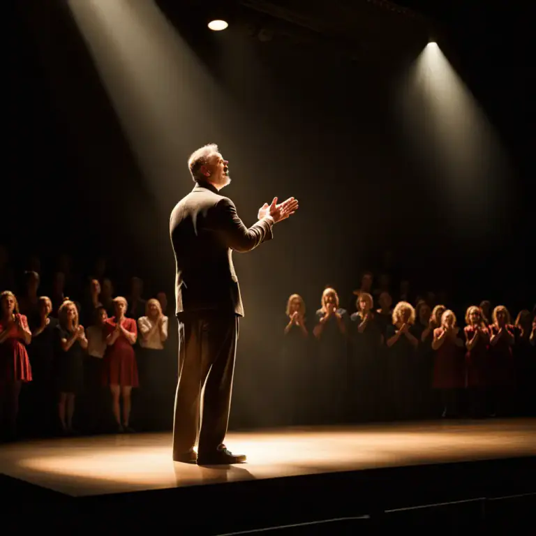 Visual representation of "take a/your bow" - To acknowledge applause from an audience.