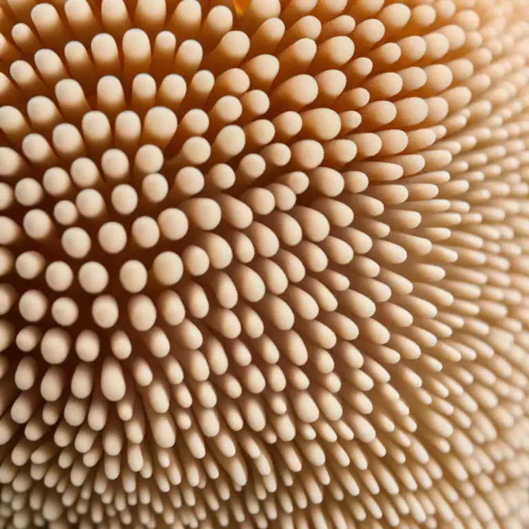 Visual representation of "gill" - The vertical plates under the cap of some mushrooms and toadstools.
