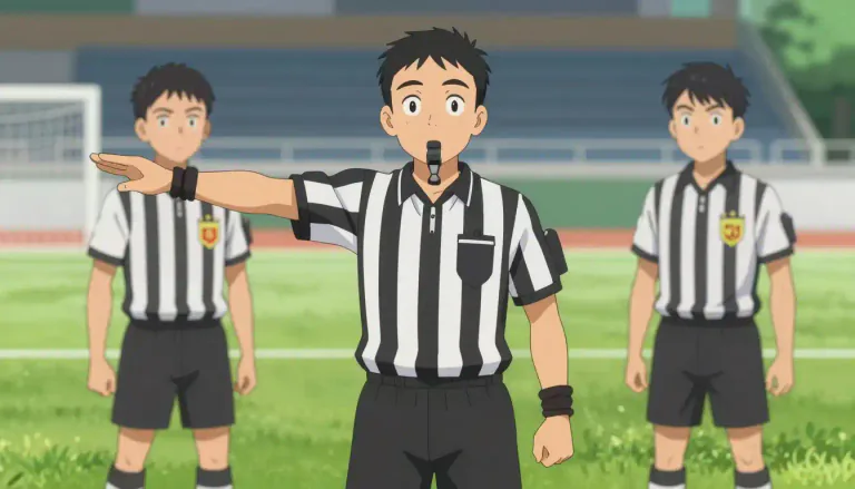 Visual representation of "referee" - A person in a sport game who makes sure that the rules are followed.