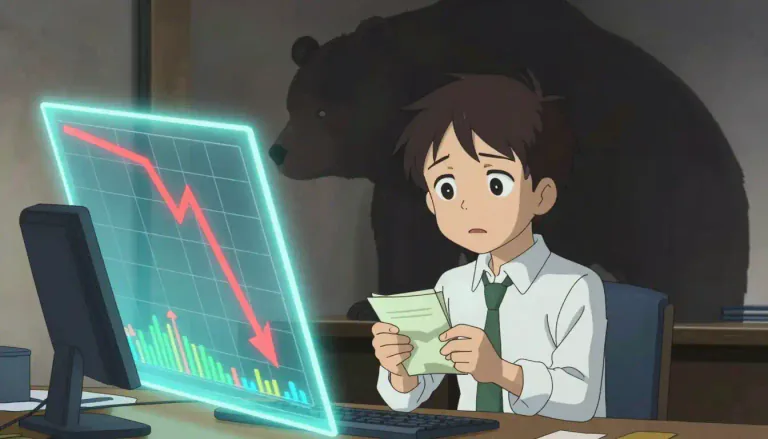Visual representation of "bearish" - Expecting, or showing that you expect, the value of shares to decrease