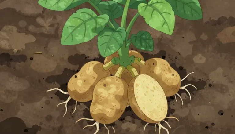 Visual representation of "tuber" - The thick underground part of a stem or rhizome, in which food is stored.