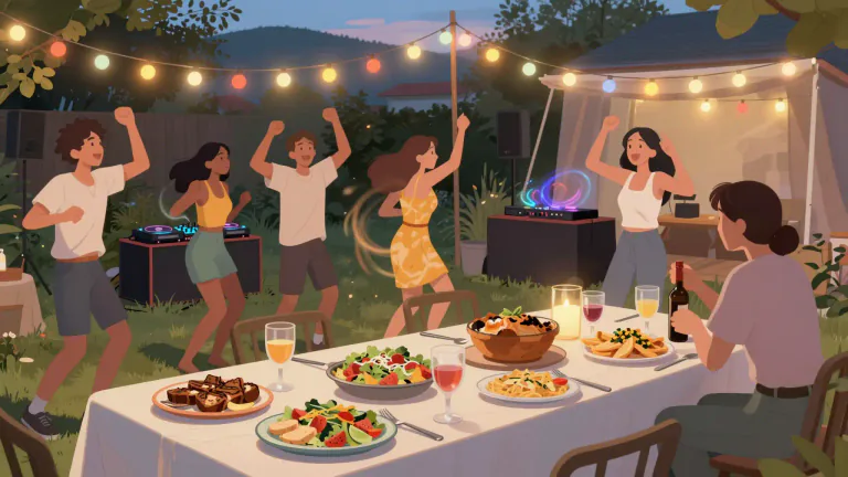 Visual representation of "throwdown" - A sudden and lively party or gathering, often involving food and music.