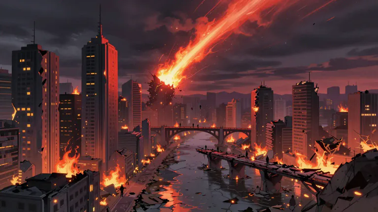 Visual representation of "apocalypse" - An event involving destruction or damage on a very large scale, often linked to the end of the world