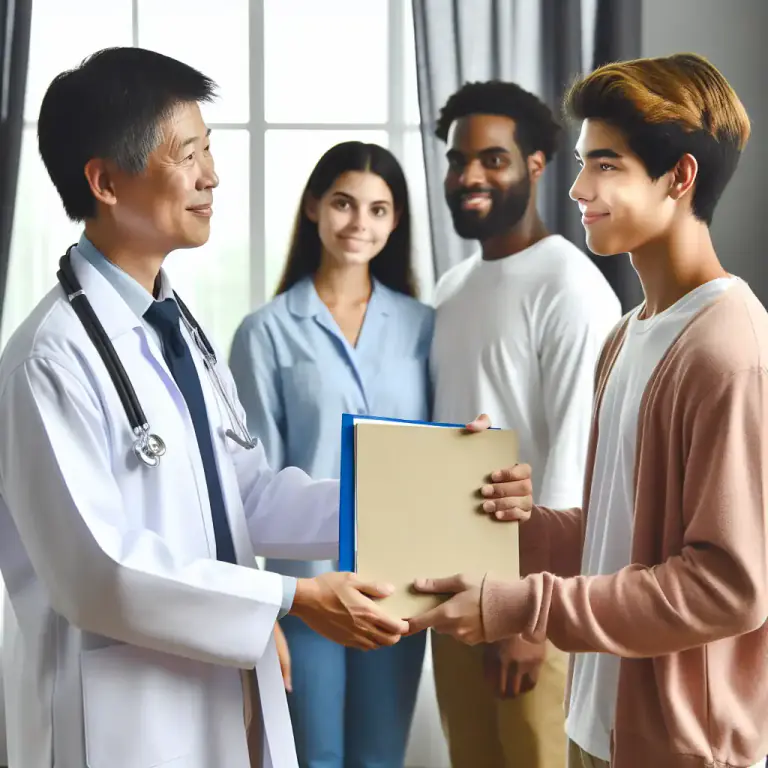 Visual representation of "referral" - A process or procedure by which a client, patient, or case is sent to another agency, professional, or program for further assessment, treatment, or service.