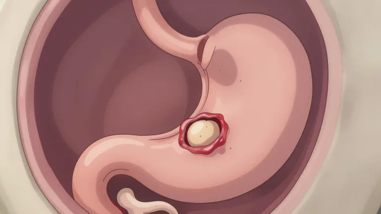 Visual representation of "ulcer" - An open sore on an external or internal surface of the body, caused by a break in the skin or mucous membrane that fails to heal