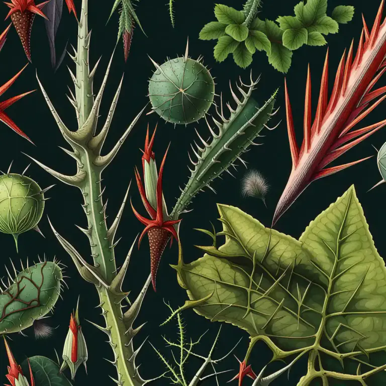 Visual representation of "armed" - Having branches or leaf parts that are sharp or spiky.