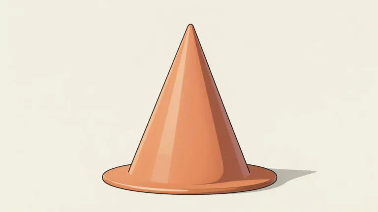 Visual representation of "cone" - A shape with a flat round or oval base and a top that ends in a point.