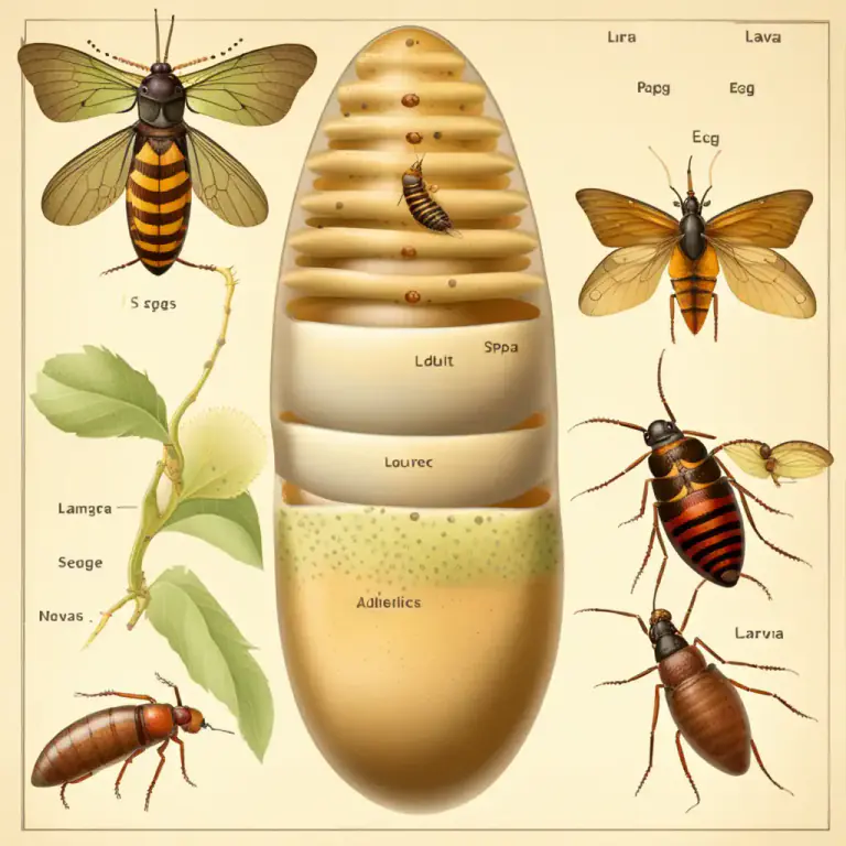 Visual representation of "metamorphosis" - In biology, the development process of an organism like an insect or an amphibian. This includes stages like egg, larva, pupa and adult.