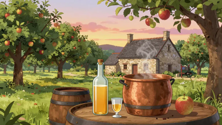 Visual representation of "calvados" - Calvados is a type of brandy made from fermented apple cider, originating from the Normandy region of France.
