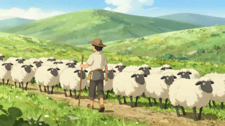 Visual representation of "herder" - A person who takes care of large groups of animals like cows, sheep or goats.