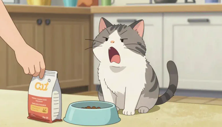 Visual representation of "mew" - If a cat mews, it makes a high sound because it wants something or because it is showing it is not happy.