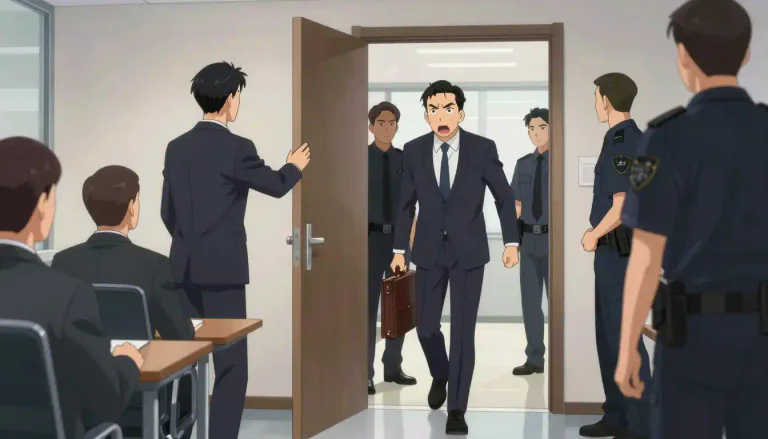 Visual representation of "ouster" - The act of throwing someone out or making them leave a position or place.