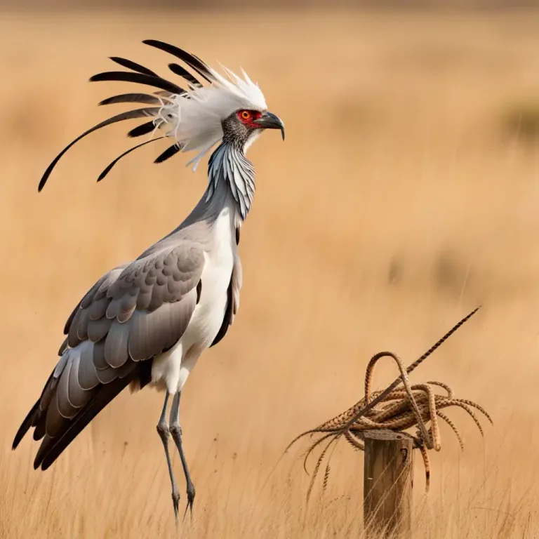 Visual representation of "secretary" - A type of large, brown bird of prey that has long legs and that lives in Africa