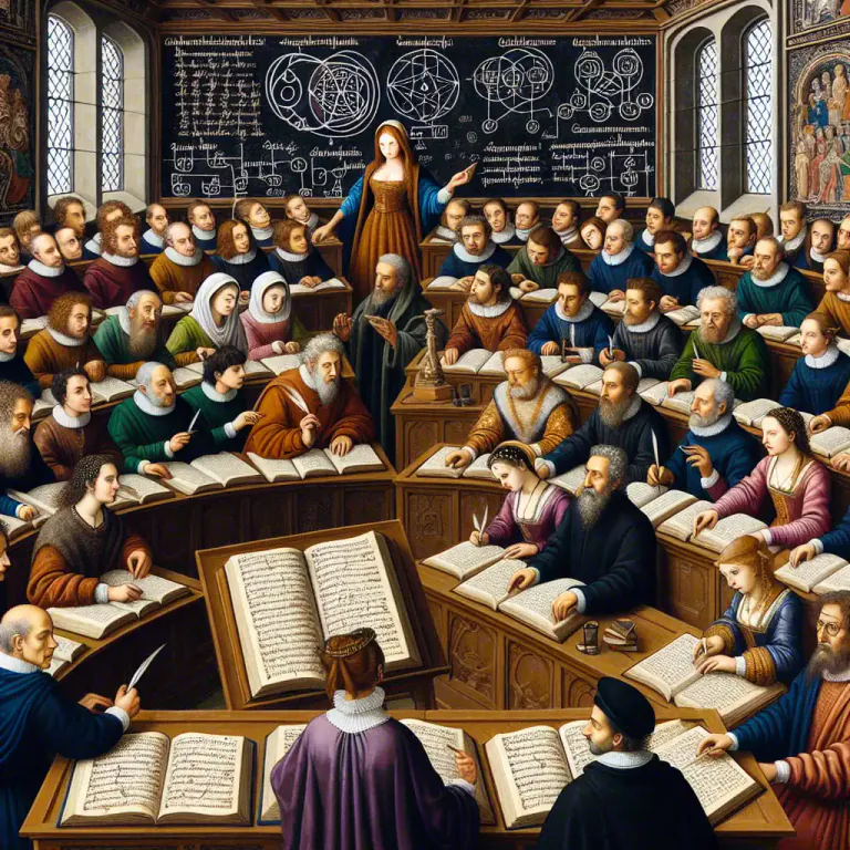 Visual representation of "scholastic" - relating to the school of thought in medieval universities that was centered on logic and philosophy