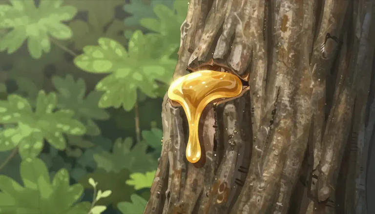 Visual representation of "sap" - A liquid inside plants, often sticky and sweet